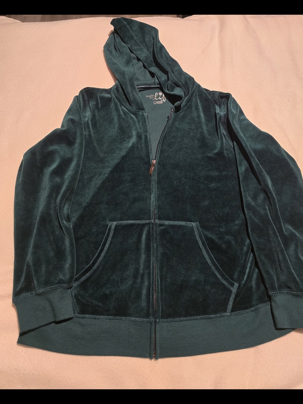 made for life Dark Teal Velvet Zip Front Hoodie Jacket